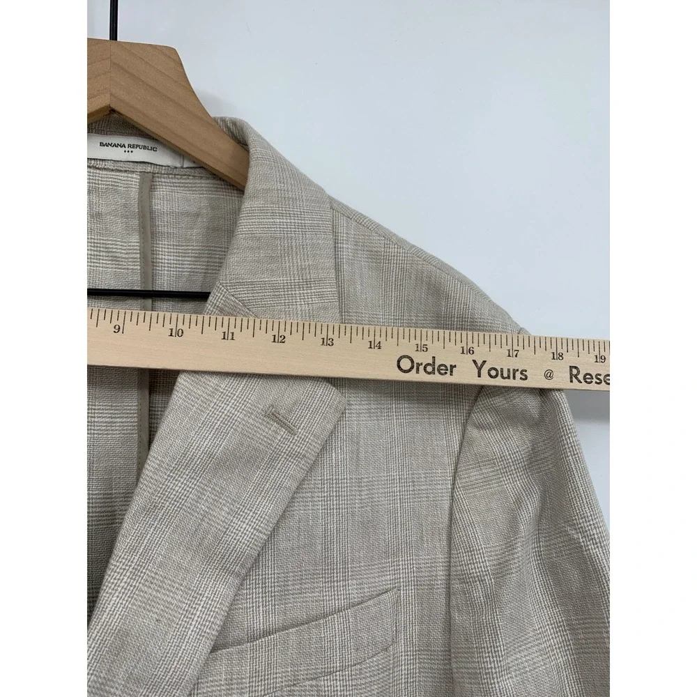 Banana Republic Blazer Mens 42R Beige Glen Plaid Linen Blend Two Button Jacket